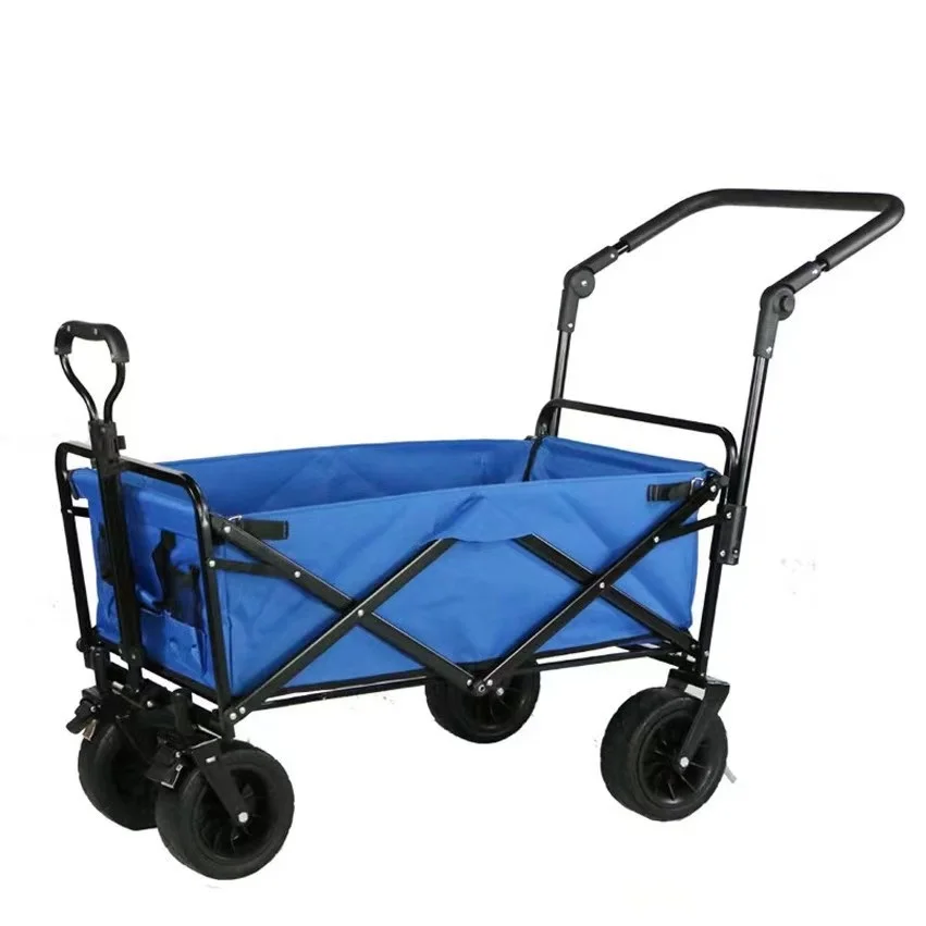 Folding Wagon Cargo Trolley Foldable Utility Trolley Multi Terrain Trailer Pull Outdoor Patio Garden Canvas Cart