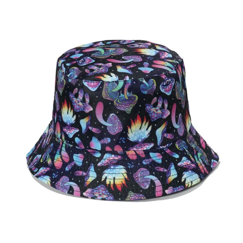 Two Side Bucket Hat One Side With Embroidery Logo On Front One Side With All Over Printed Logo Reversible Bucket hat for golfer
