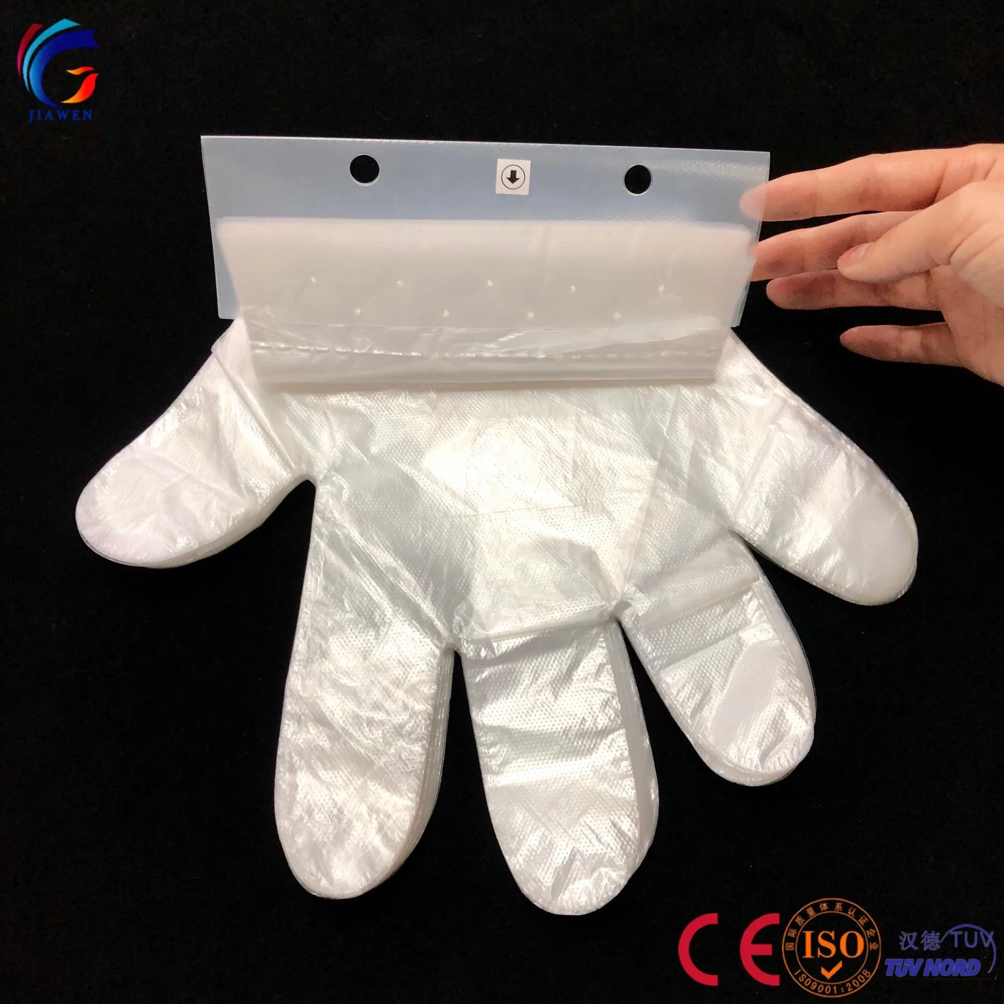 The Safety Powder Free Polyethylene Gloves Embossed Grip Black Long Cuff Disposable Kitchen HDPE/LDPE Plastic Glove