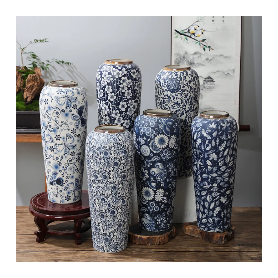 Chinese Shabby Chic Retro porcelain&ceramic vases, Classic Floor Vase For Hotel, hand painted Flower Vase home decor