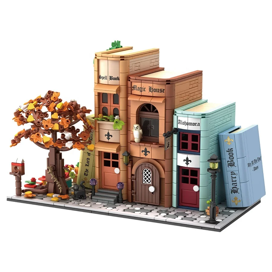 Diy Blocks Model Building Book Nook Bookshelf Decor Bookends Model Build Creativity Gift Magic Bookstore Block Toys