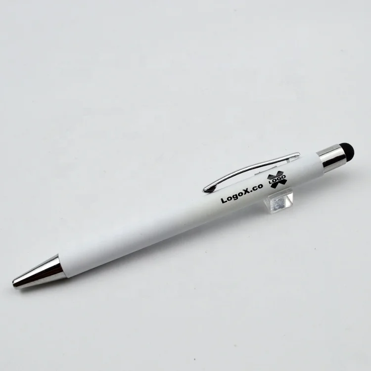 Popular white body gifts aluminum stylus pen laser engraving ball pen with light up logo