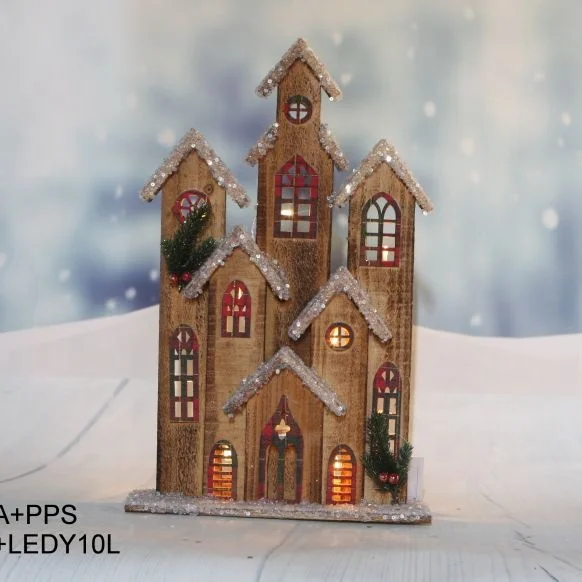decorative lighted up wooden Christmas house village house with led for Christmas decoration