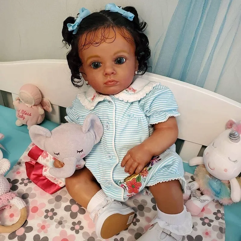 60cm lifelike real toddler doll toy soft silicone vinyl cloth body realistic newborn boy girl reborn black baby dolls for gift