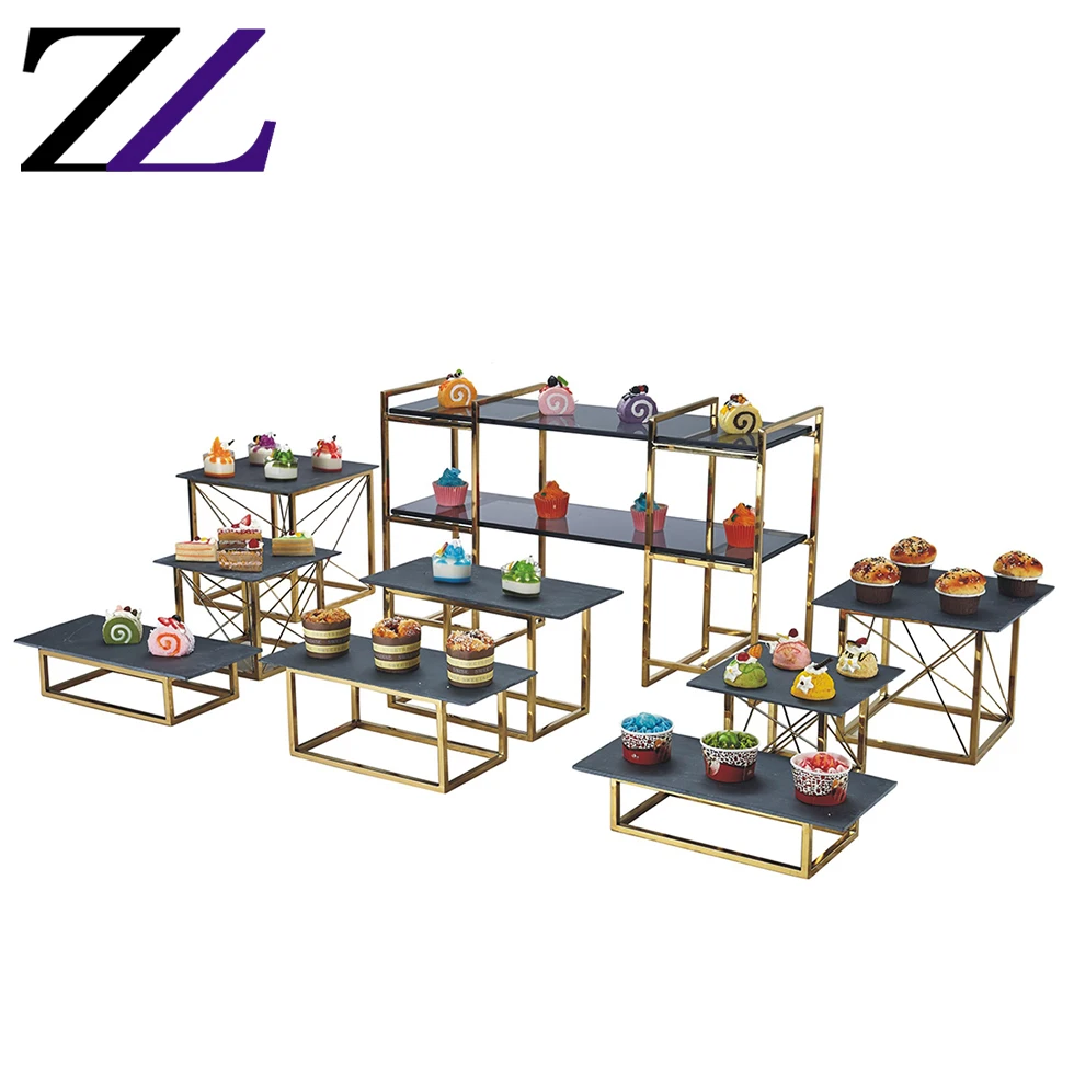Украшение для кексов, набор для демонстрации десертов, черная квадратная продолговатая Золотая подставка для тортов, украшение для свадебного торжества, кондитерские инструменты, подставки для тортов
