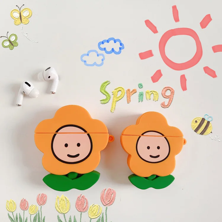 Новый Популярный силиконовый чехол для беспроводных наушников AirPods 1 2 Pro с милым мультяшным улыбающимся лицом подсолнухом и защитой от падения