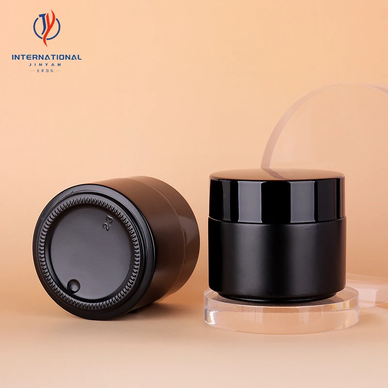 5ml-200ml Black Lid Cosmetic Containers Empty Glass Cream Jars Bamboo Lid Body Cream Serum Essential Oils Box Packing Model 30g