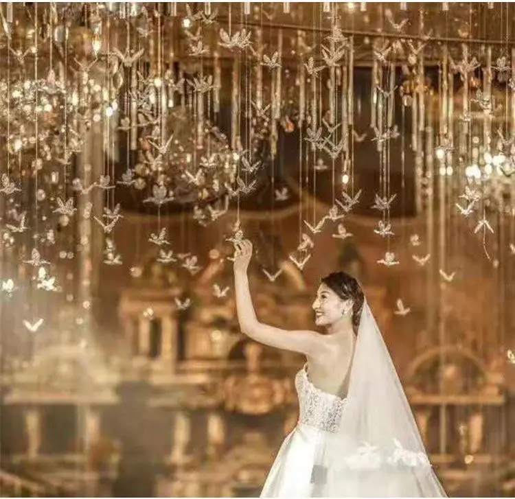 Wedding Hotel Lobby Stairs Bird Glass Ceiling Hanging Lamp Indoor Decorative Chandelier Pendant Light