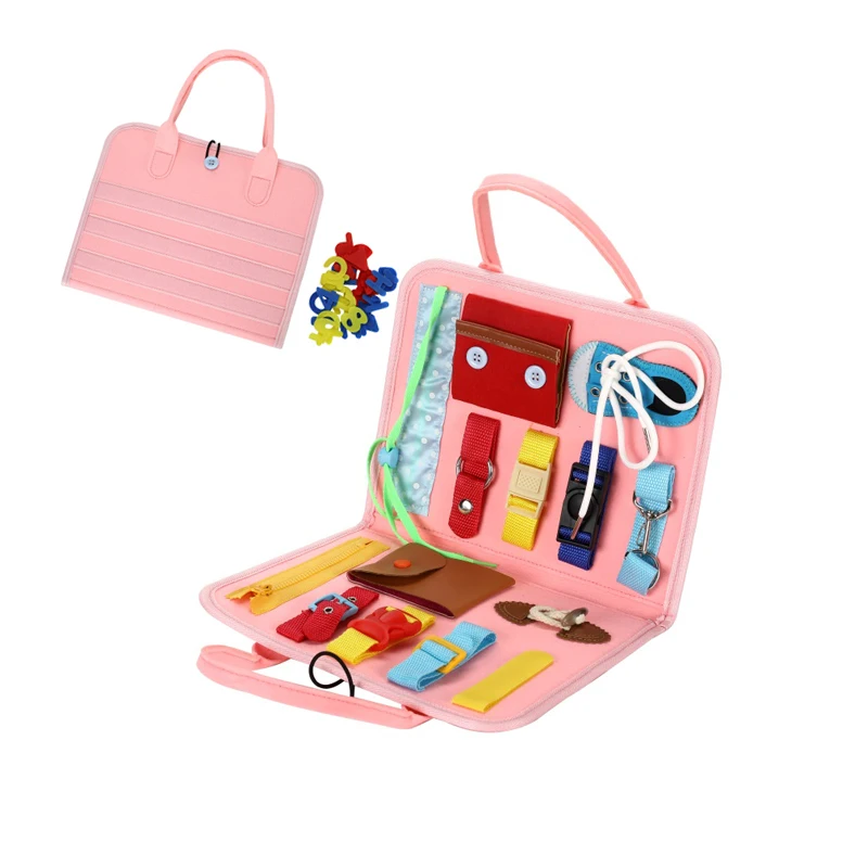 CPC CE Foldable baby Montessori Sensory toy Busy Board bag with pocket inside zipper for toddlers