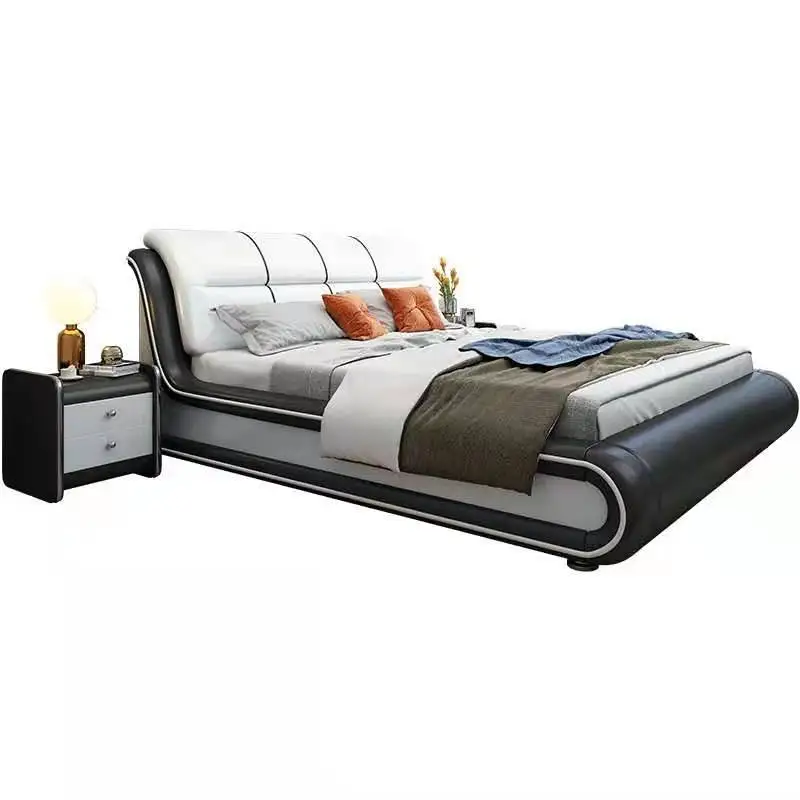 
Прочная кожаная кровать для спальни, маленькой квартиры, современная простая двуспальная кровать размера queen, свадебная мягкая кровать 