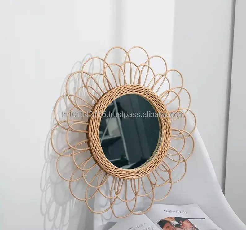 
Классическое дизайнерское зеркало ручной работы в европейском стиле из ротанга, декоративное настенное зеркало естественного цвета 