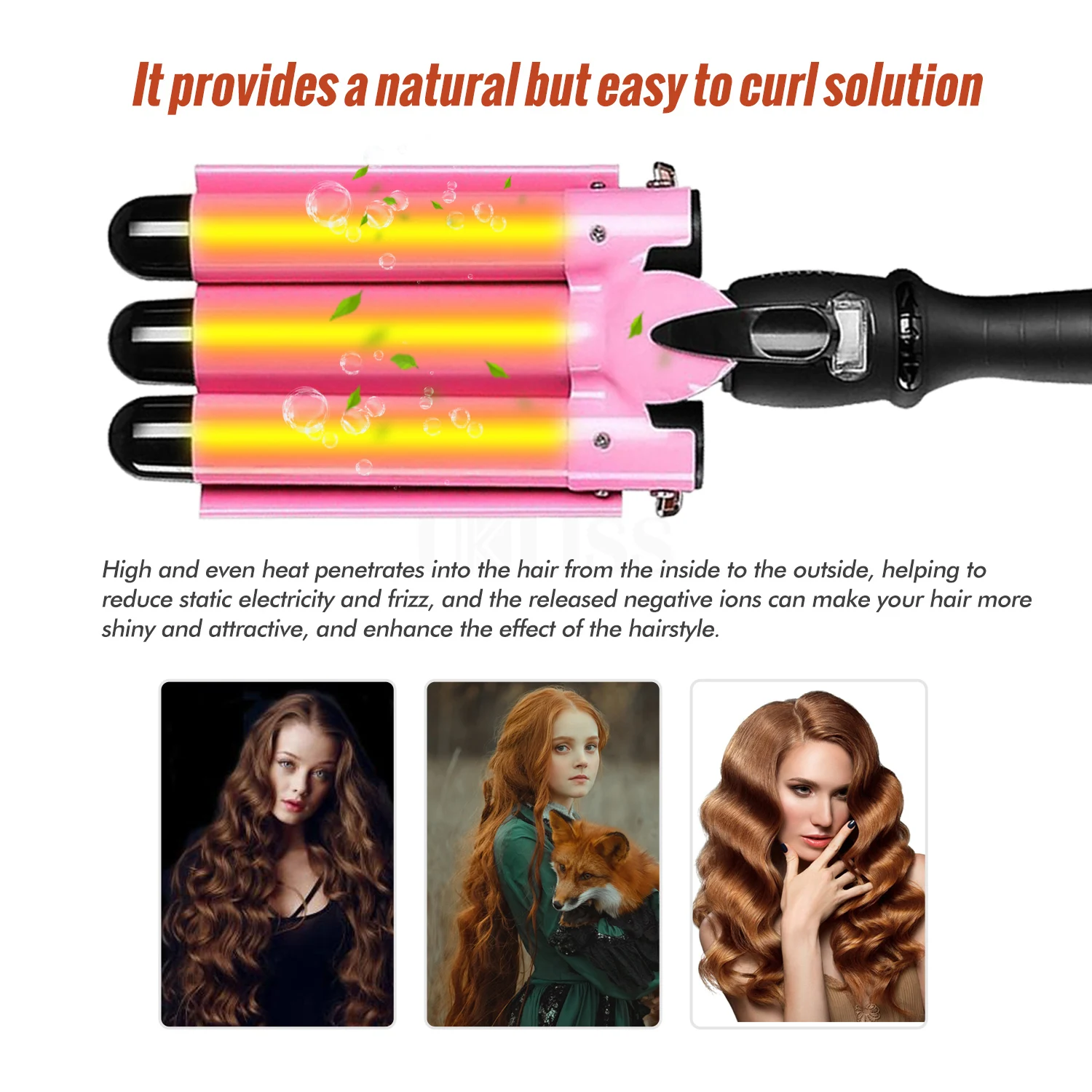 
Three Barrel Hair Curler With LCD Display Big Wavy Electric Hair Crimper 