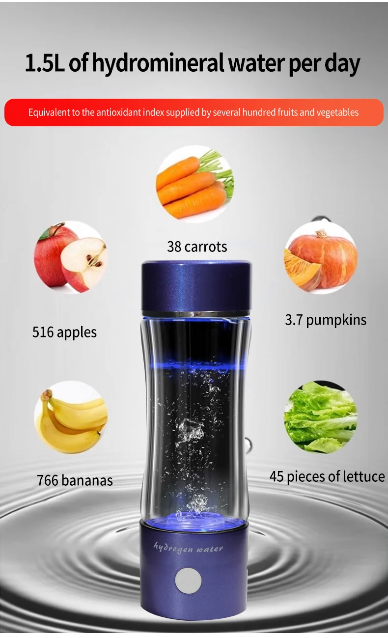 Ionizer Maker Hydrogen Water Bottle Generator Custom Logo Health Care 300ml Battery Stand Plastic Nano Bubble Generator Cold 5.0