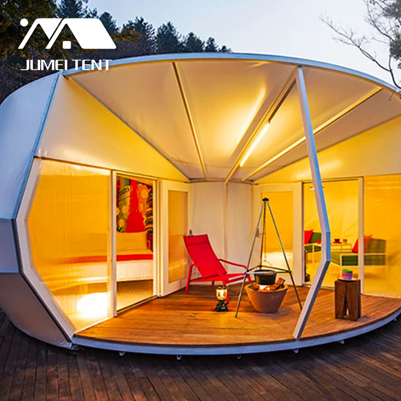 Luxury Canvas Glamping Prefabricated Top Safari Snail Shape Cotton Canvas Tent Hotel Resort