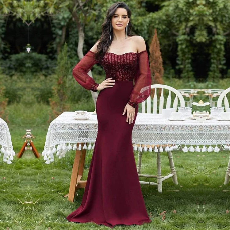 Ladies green lantern sleeve vintage dress fishtail bag hip party dress mother of the bride dresses