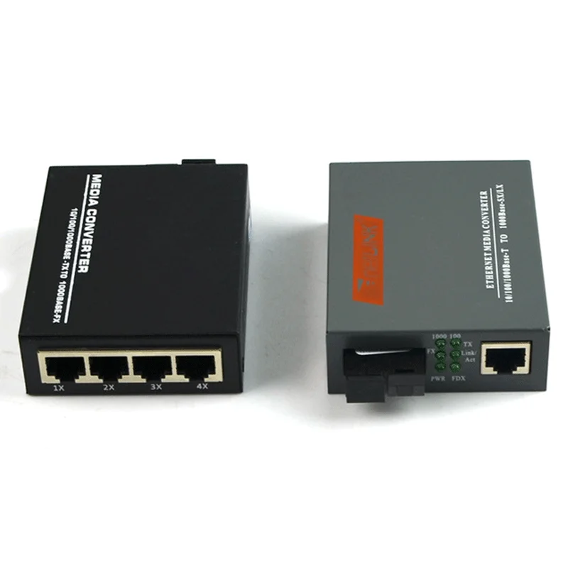 FTTH 4 Port RJ45 Ethernet Transceiver Fiber Optic 1000M Media Converter