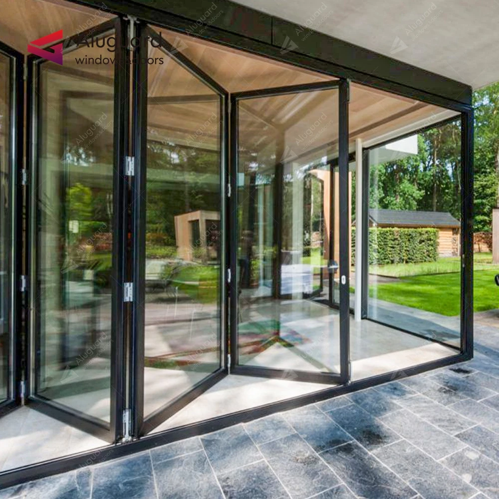 Bi-fold Doors Woodland Gray Double Glazing Hurricane Resistant Bi-fold Patio Doors Aluminum Bi-fold Exterior Doors