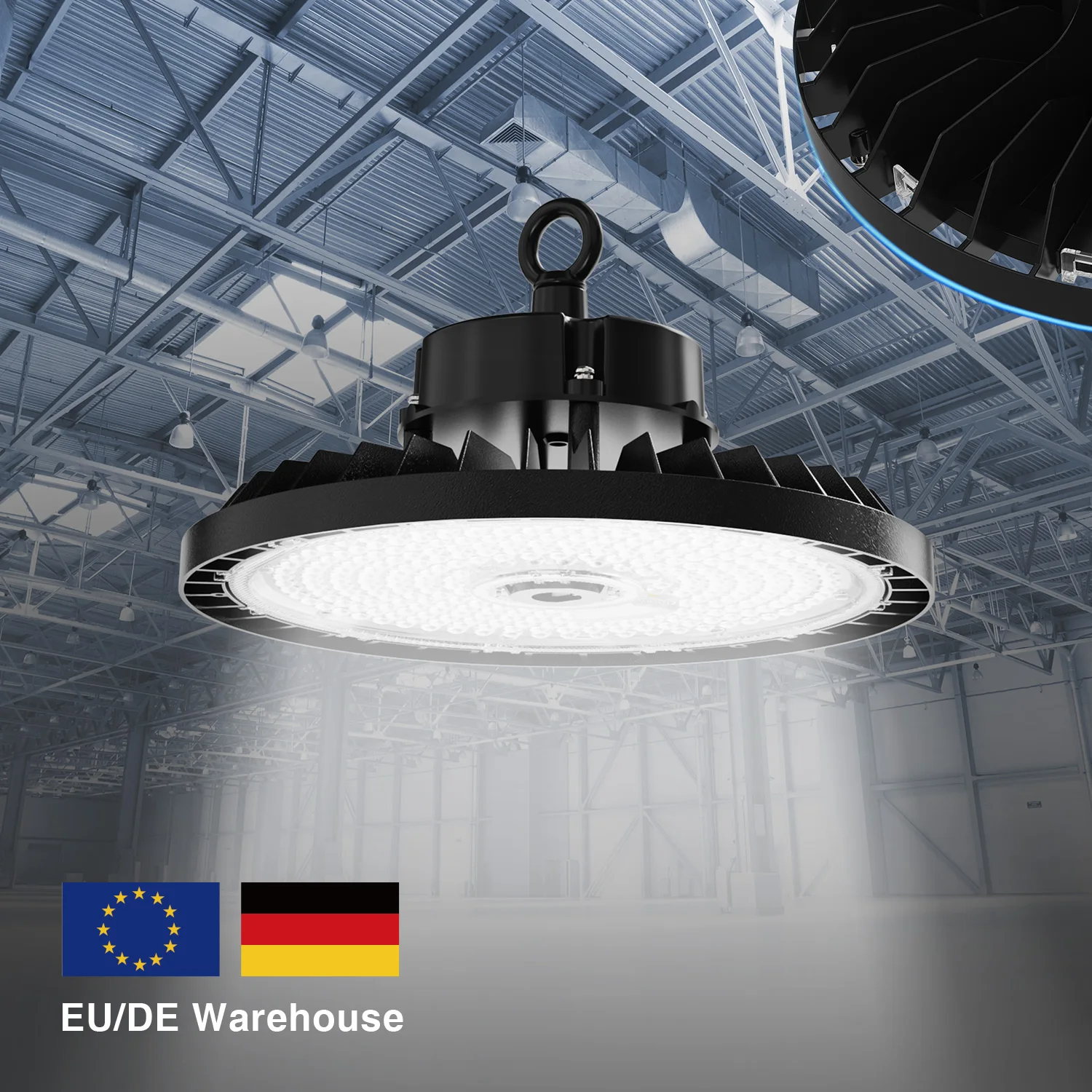 Germany Warehouse ENEC CE High Bay Light With Emergency Kit 100w 150w 200w UFO Led High Bay Light For Warehouse