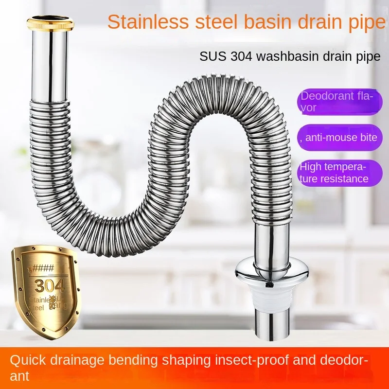 High Quality Stainless Steel Anti-odor Drain Pipe For Kitchen Sink And Bathroom Washbasin Wave Tube