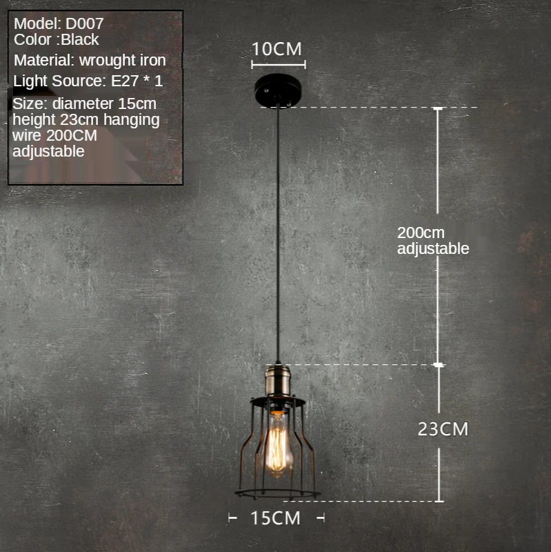 Retro loft hanging wire Suspended chandelier creative personality single restaurant bar table industrial lamp Edison bulb