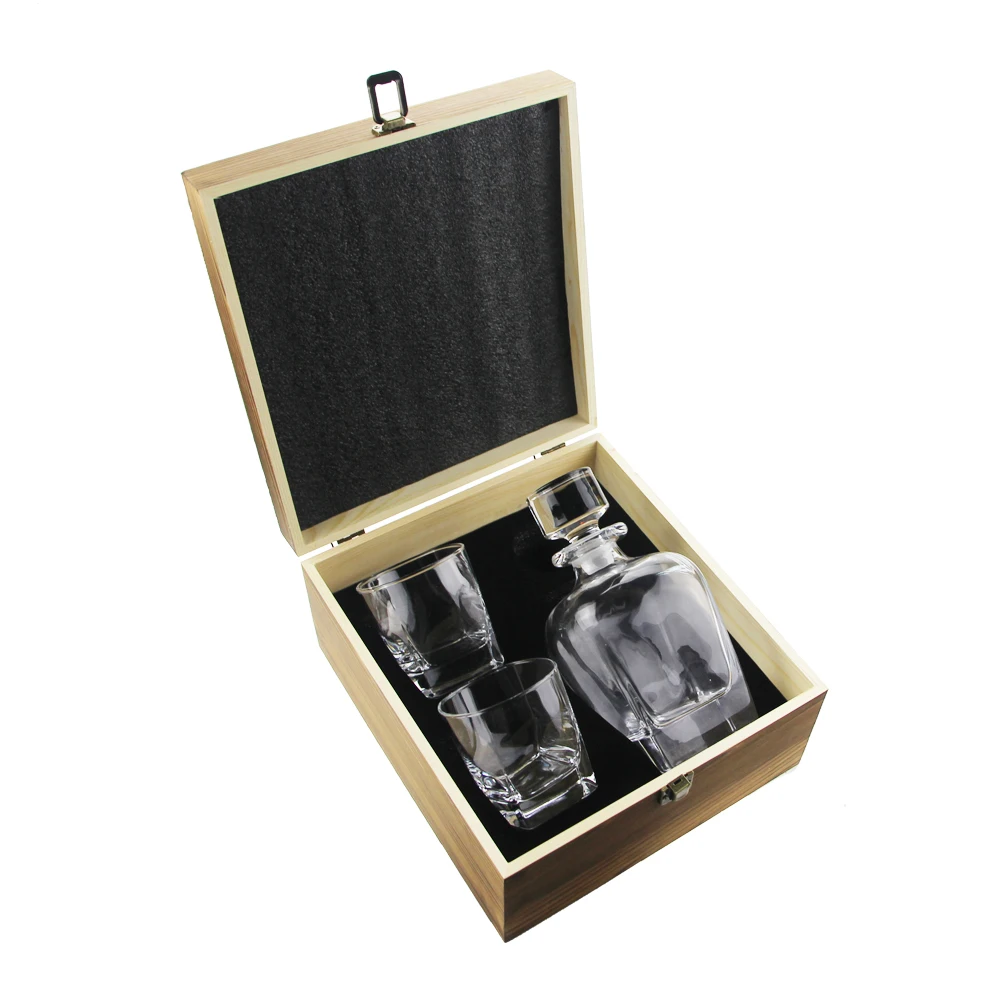 Whiskey  Wine Decanter Set Glass Drink Tumblers Lead-Free Crystal Handmade Wooden Box Whiskey bar Set