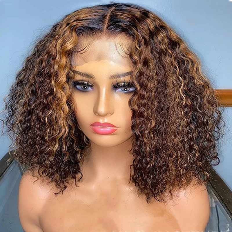 Europe and the United States Popular Highlights Human Hair Wig Bob Short Hair Water Wave Human Hair Wigs for Daily Life