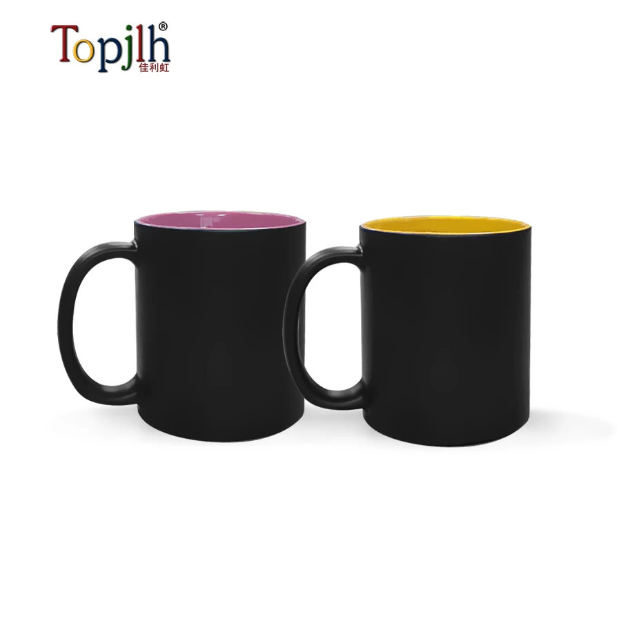 Topjlh Sublimation color change coffee mug black matte color change mug 11oz color changing cup heat sensitive ceramic mug
