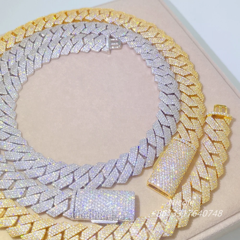 Luxury fashion 15mm 4 rows diamonds moissanite heavy miami men necklace with iced out cuban link chain