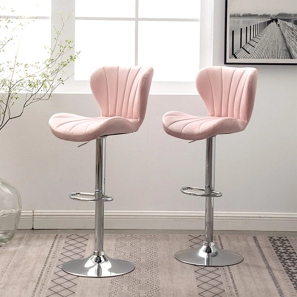 New Modern Design Pink Leather Bar Stool Chair Adjustable Footrest Bar Stool