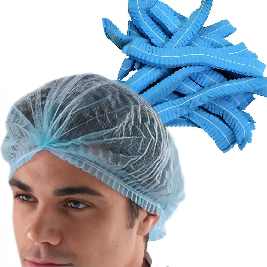 Disposable Non Woven PP Folding Hat Strip Pleated Mushroom Mob Clip Cap with Single or Double Elastic