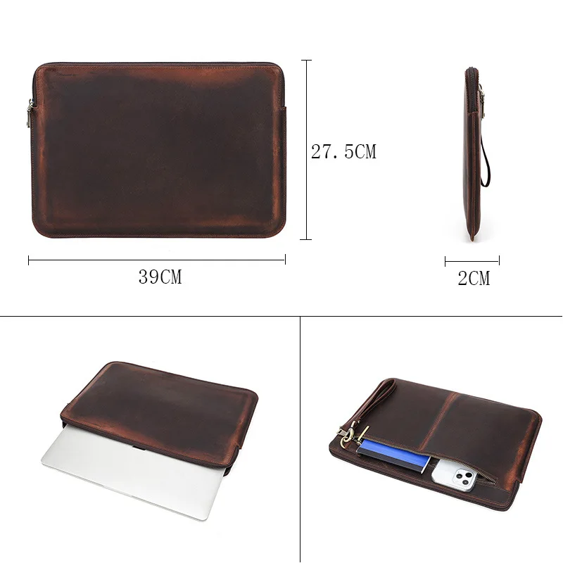 Vintage Crazy Horse Leather Cover for MacBook Pro 15.4 Inch Portable Notebook Protective Laptop Sleeve Customize Logo Size