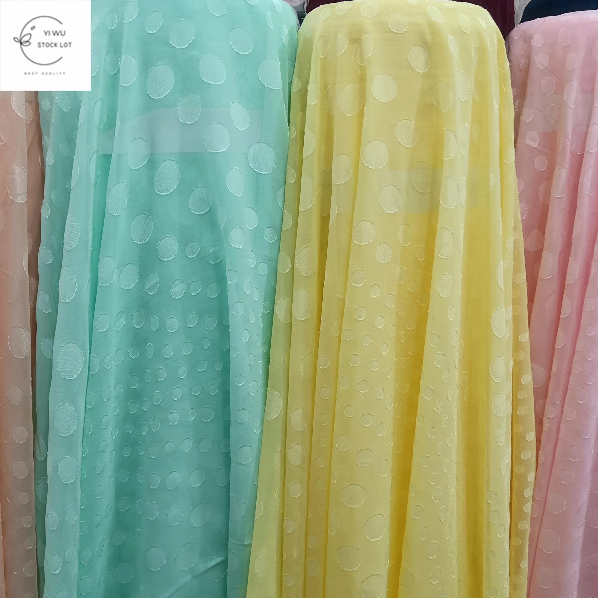 China shaoxing wholesale cheap price 100%polyester chiffon dress cut flowers fabric stock lot