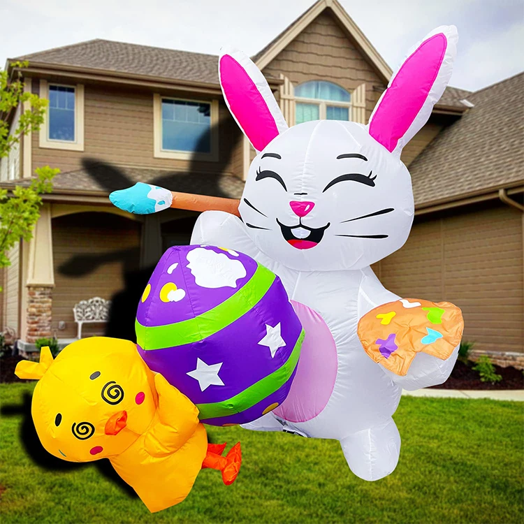 Easter Yard Decorative Gnome Garden Outdoor airblowen inflatables Toys White Painter Rabbits Easter Bunny