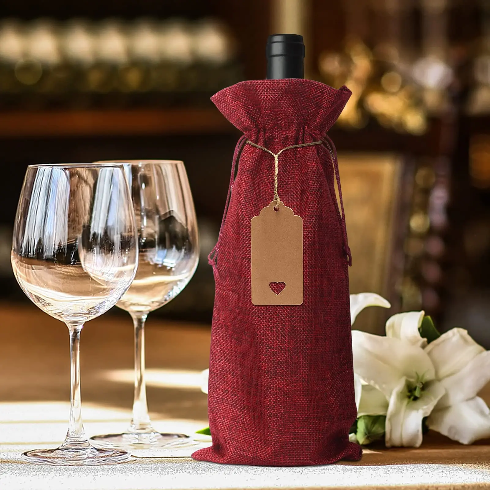 High Quality Eco-frinedly Reusable Jute Drawstring Bag For Classic Bottle Wine Jute Drawstring Bag In Bulk as Gift Packaging