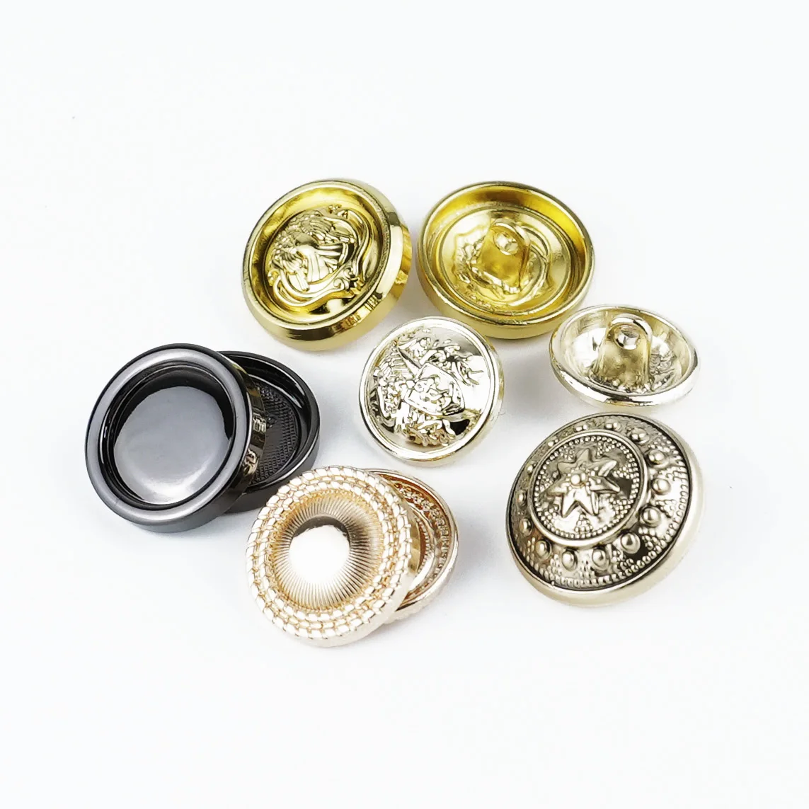 Jinyi Button Factory New Engraved Custom Brand Logo Pattern Design Zinc Alloy Clothes Coat Button Metal Shank Button