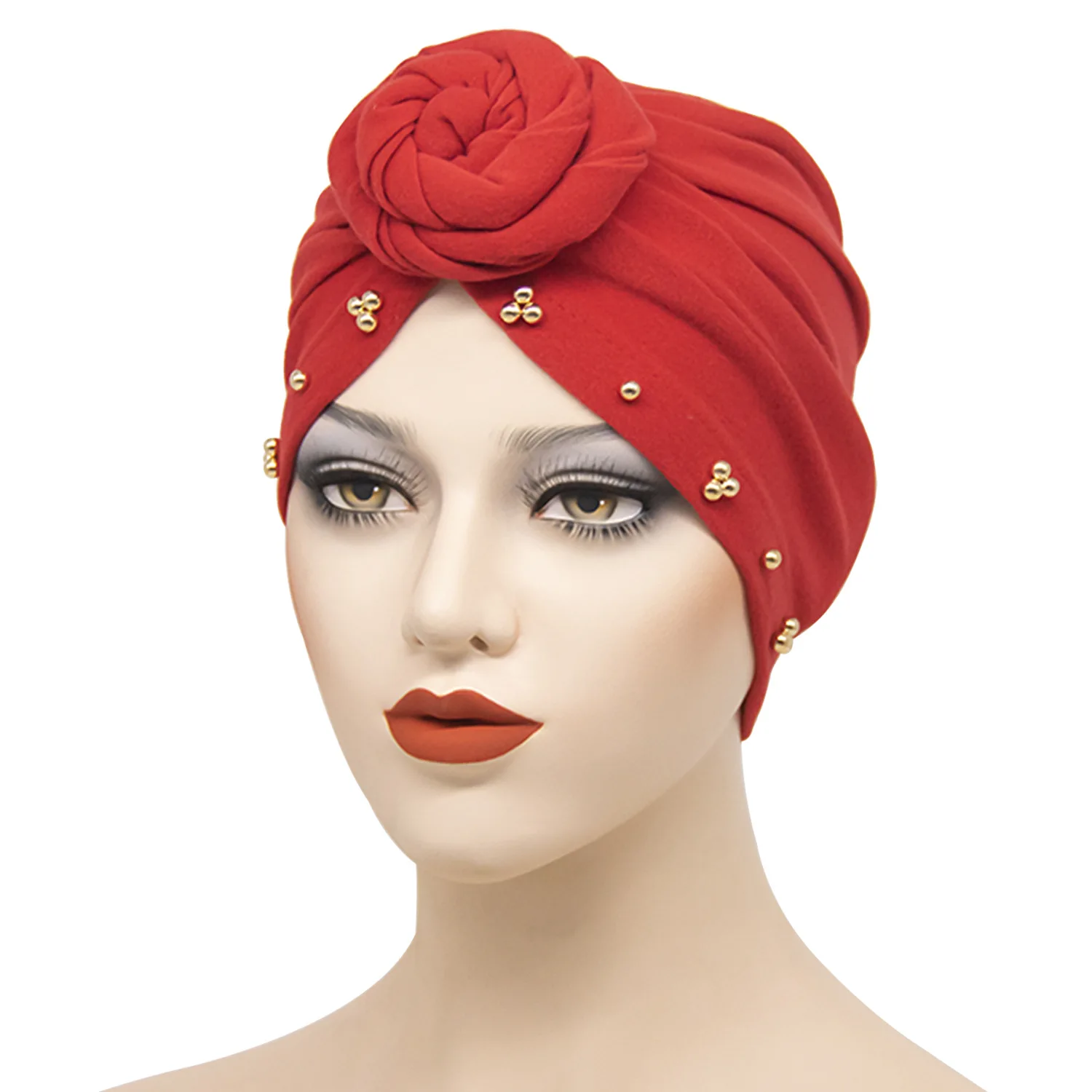 Wholesale Flower Pearl Care Scarf Night Sleep Turban Wide Elastic Solid Sleeping Bonnet Shower Hat Women Satin Night Cap Silk