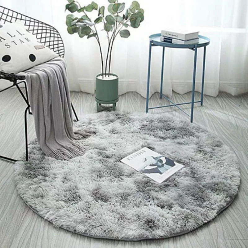 Grey Fluffy Tie Dyeing Faux Fur Rugs Round Rug Carpet Living Room Decor Computer Chair  Shaggy Area Rug Modern Mats