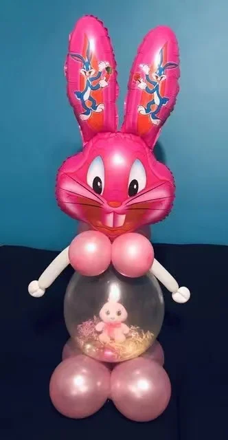 Inflatable Bunny Foil Cartoon Happy Easter Balloon Easter Decoration Accept Customized 83_43cm Balloon Blue Pink Logo 1 Color