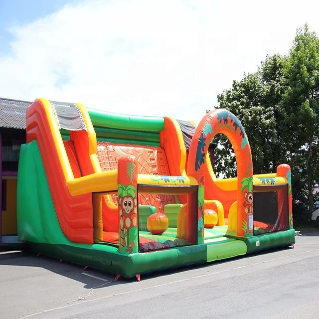 
Commercial rental high quality PVC cute Tiger head inflatable trampoline with slide for kids and adult 
