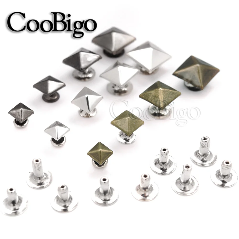 500Sets Pyramid Cap Rivets Stud Square Rivet Base Spikes Punk Garment Clothes Hat Shoes Leather Cap Bag DIY Craft Accessories