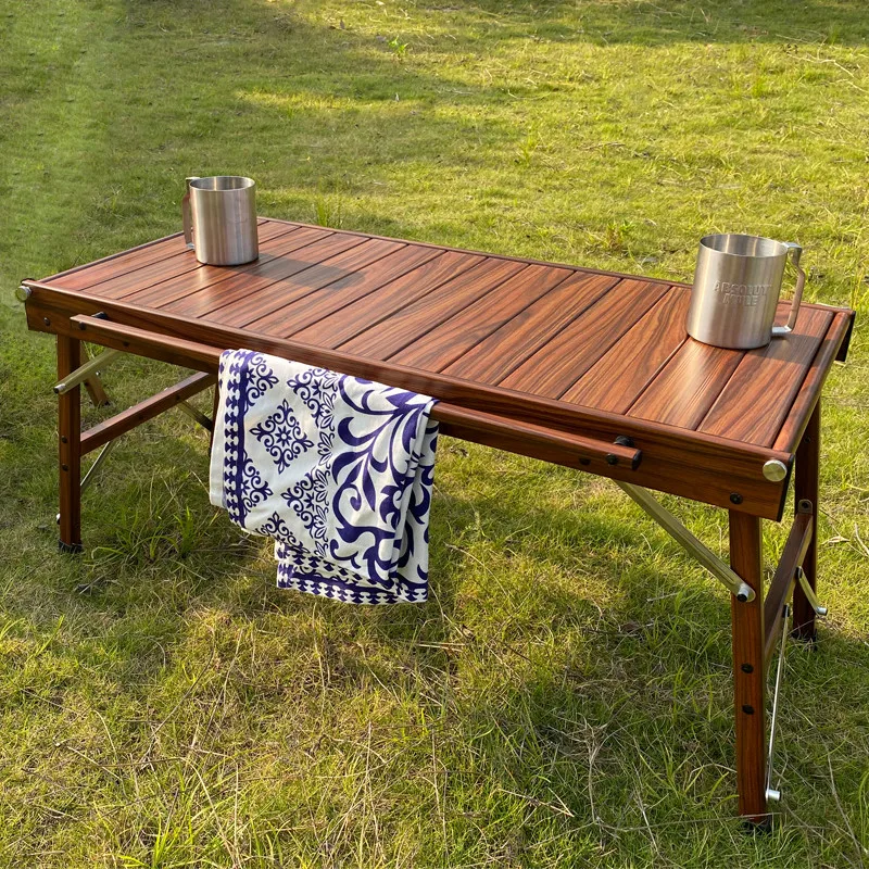 OnwaySports Wood Pattern Aluminum Camping Wood Table  With Carrying Bag