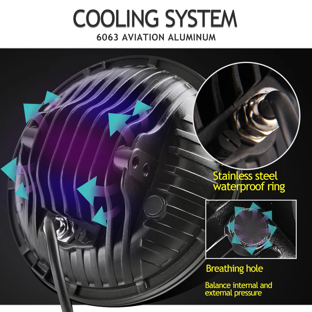 Super Bright Remote control 30w/50w Led Drl APP Angel Eye Round RGB 7 inch LED Headlight