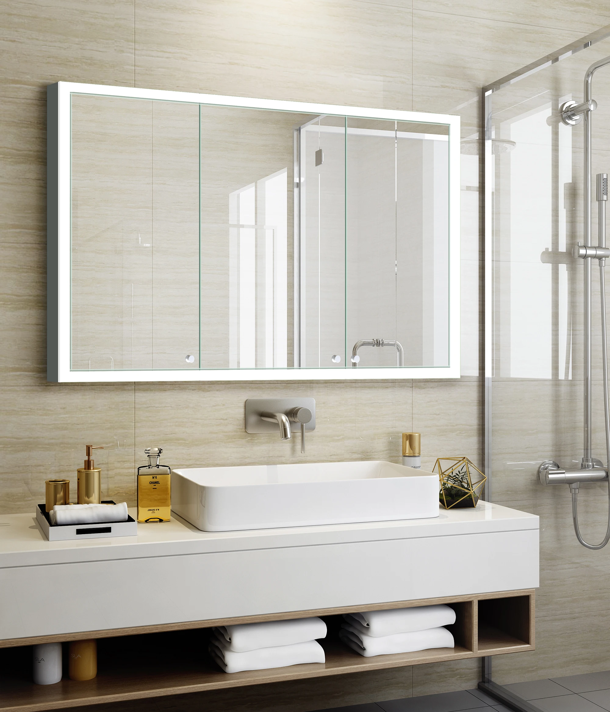 led shaving smart illuminated bathroom home goods lighted makeup mirror guangzhou vercon Medicine cabinet espejo led touch