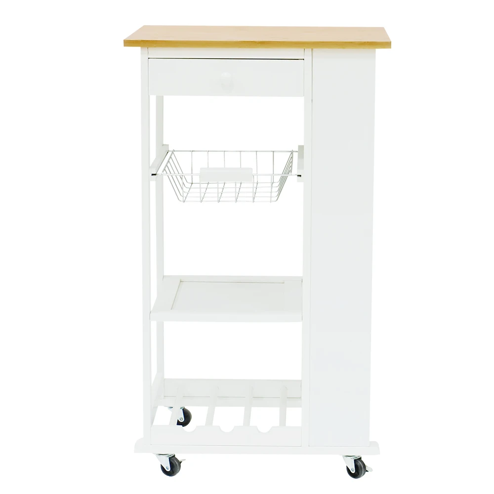 4 Tier Wooden Hotel Storage Service Furniture Kitchen Island Trolley, Kitchen Cart with Bamboo Top