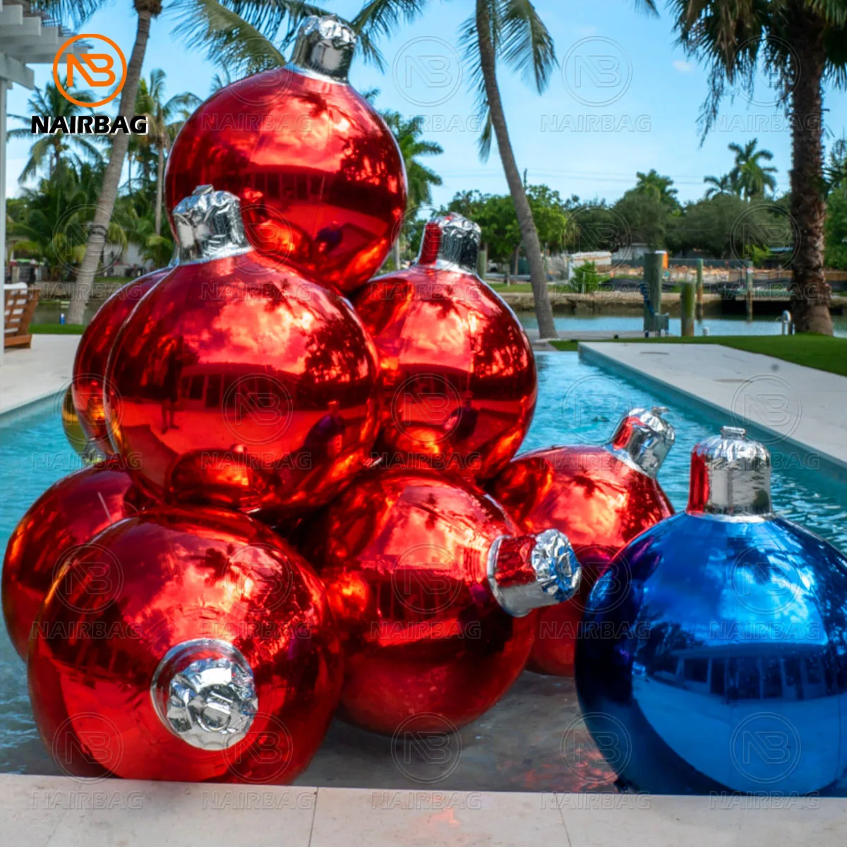 Large Holographic Inflatable Ball Big Shiny Balls Reflect PVC Giant Inflatable Christmas Bulbs Sphere