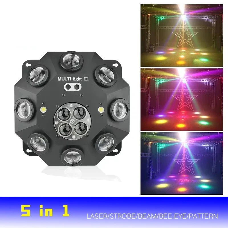 5 in 1 LED Projector Stage Effect Laser Beam Strobe Flash Light DMX Bee Eyes for DJ Disco Stage Light Party Light Music Lamp
