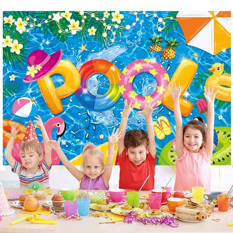 Hawaiian Luau Party Decoration Background Summer Flamingo Aloha Party Backdrop for Birthday Party