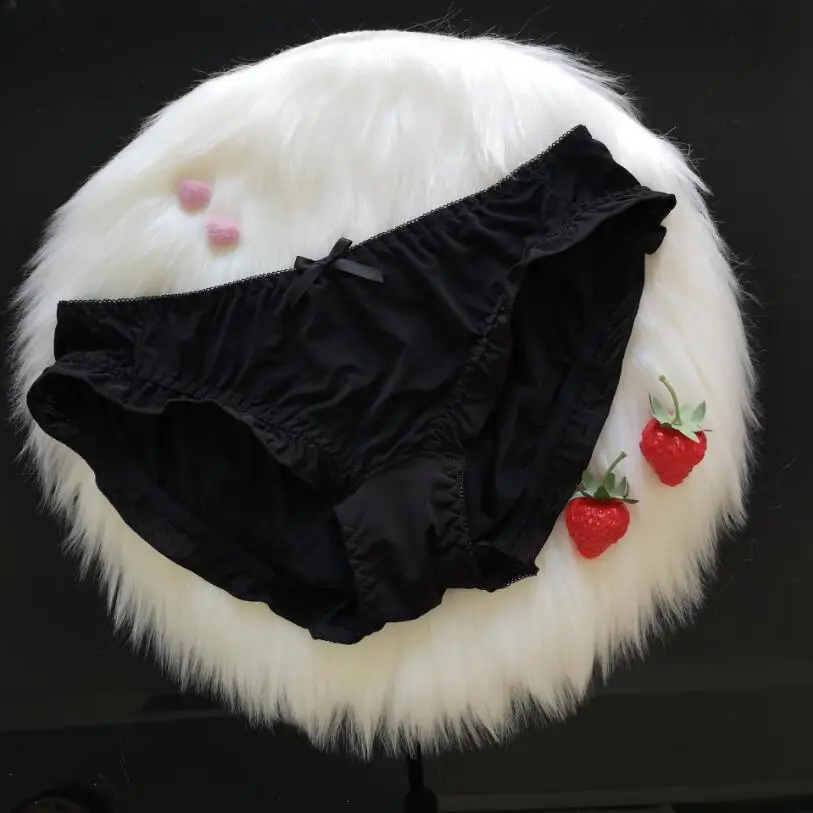 
051 Ice Silk Lolita Japanese Girl Strawberry Bow Low Waist Underwear Sweet g string Tangas Women Panties Sexy Briefs 