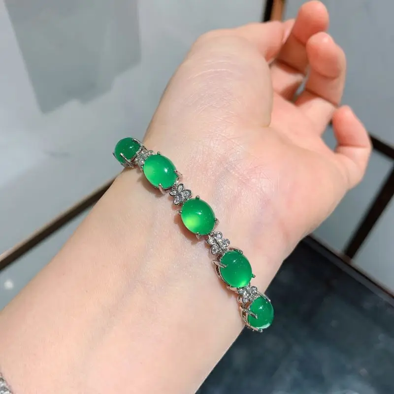 New Fashion Jewelry Classic Green Jadeite Bracelets Bracciale Chalcedony Luxury Butterfly Inlaid Green Jade Bracelet Pulsera