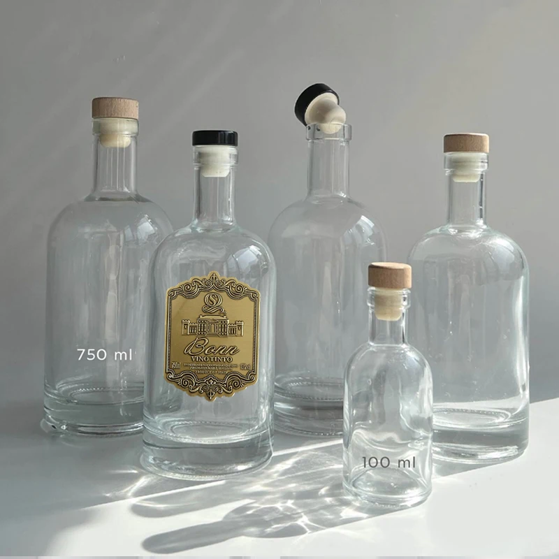 Alcohol Glass Bottles 200ml 375ml 500ml 750ml 1000ml Empty Flint for Wine Whisky Gin Vodka Tequila With Metal Label